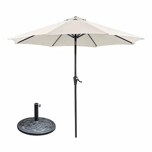 Furniture of America Tano 9' Outdoor Umbrella in Beige + Base LA-A010SV+BASE