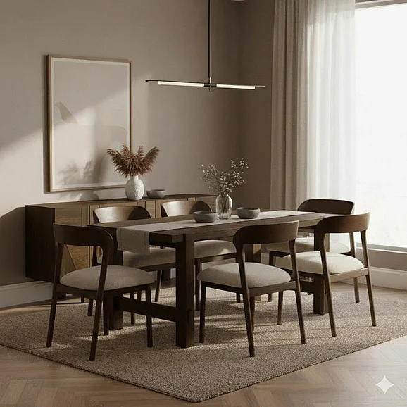 LH Home Abstract 7pc Dining Room Set in Chestnut