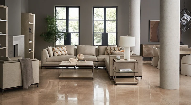 Caracole Furniture Upholstery Archipelago Sectional Living Room Set w/ Chair in Deep Bronze