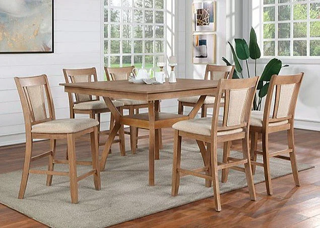 Furniture of America Upminster 7pc Counter Height Dining Set in Natural Tone