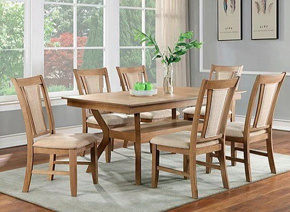 Furniture of America Upminster 7pc Dining Set in Natural Tone