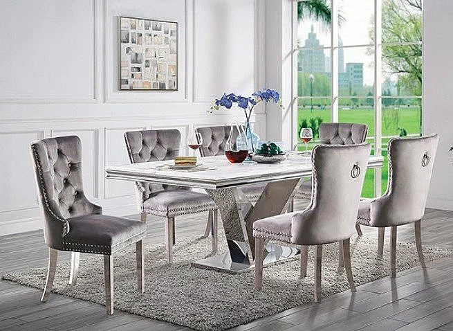 Furniture of America Valdevers 7pc Dining Set in Chrome