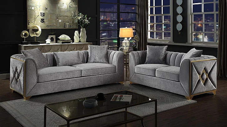 Galaxy Home Velencia 2pc Living Room Set in Silver