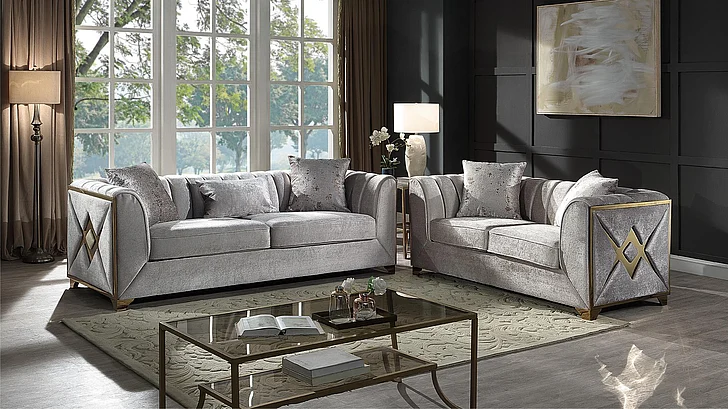 Galaxy Home Velencia 2pc Living Room Set in Silver