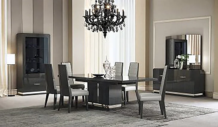 J&M Valentina 7pc Dining Room Set in Grey