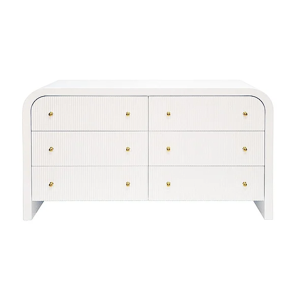 Worlds Away Valentina Waterfall Edge Chest in White Lacquer VALENTINA WH
