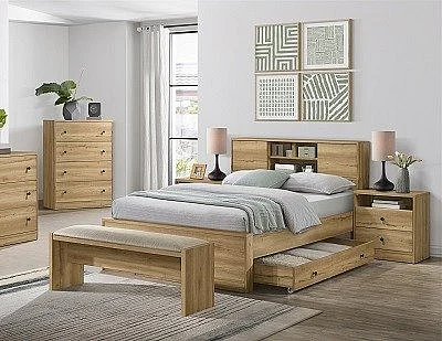 Intercon Furniture Vega 2pc Bookcase Bedroom Set in Natural Nutmeg Melamine