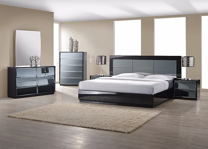 Chintaly Venice Platform Bedroom Set in Gloss Black