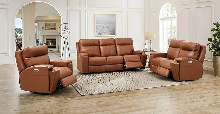 Hydeline Furniture Venice 3pc Power Reclining Living Room Set in Nutmeg