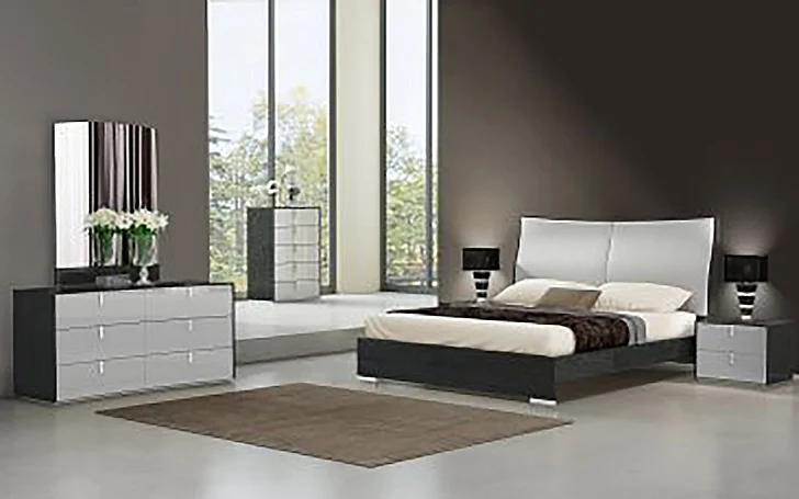 J&M Vera 4pc Sleigh Bedroom Set in Grey Lacquer