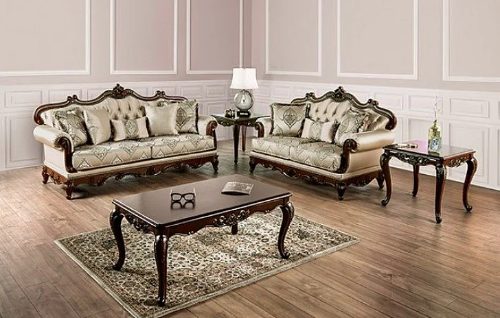 Furniture of America Veracruz 2pc Living Room Set in Dark Cherry/Beige