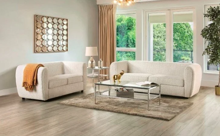 Furniture of America Verdal 2pc Living Room Set in Off-White