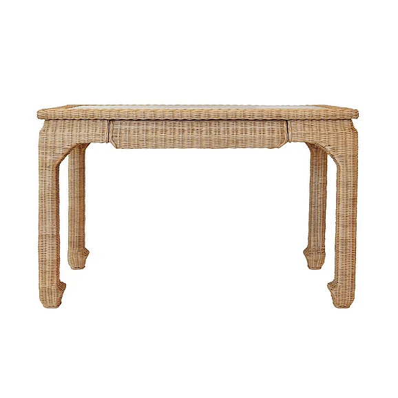 Worlds Away Verra One Drawer Ming Style Desk in Woven Rattan VERRA
