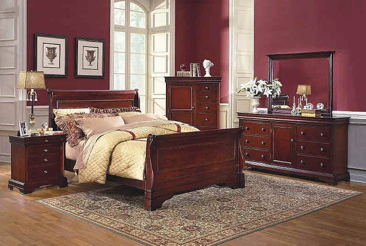 New Classic Versaille Sleigh Bedroom Set in Bordeaux