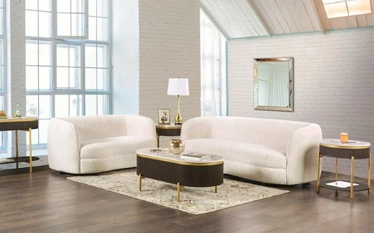 Furniture of America Versoix 2pc Living Room Set in Off-White
