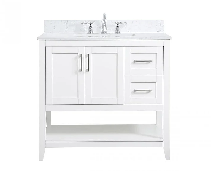 Elegant 36 In. Single Bathroom Vanity in White with Backsplash VF16036WH-BS