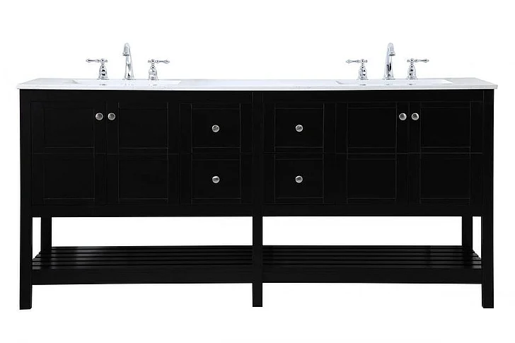 Elegant 72 In. Double Bathroom Vanity in Black VF16472DBK