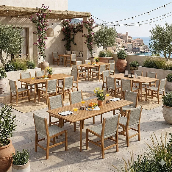 Restaurant Outdoor Dining Set - Modway Vienna Outdoor Patio 7pc Dining Set with Armless Dining Chairs in Natural
