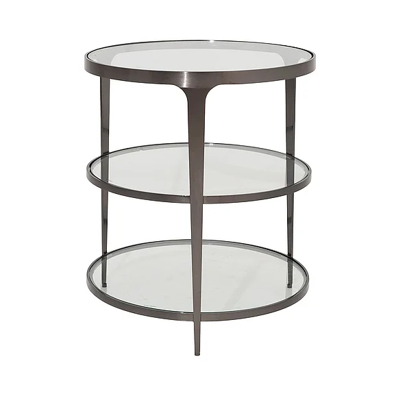 Worlds Away Vienna Three Tier Glass Top Round End Table in Gunmetal VIENNA GM