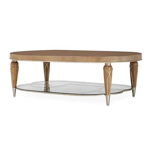 AICO Villa Cherie Oval Cocktail Table in Caramel 9008201-134