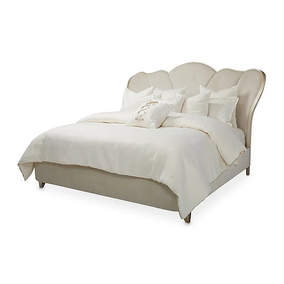 AICO Villa Cherie Queen Channel Tufted Upholstered Bed in Caramel 9008000QN-134