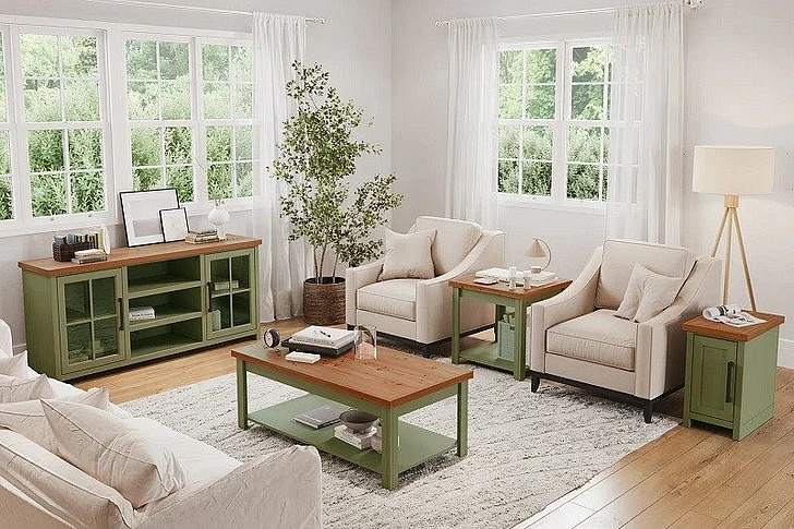 Legends Vineyard 4pc Cocktail Table Set in Sage Green/Fruitwood