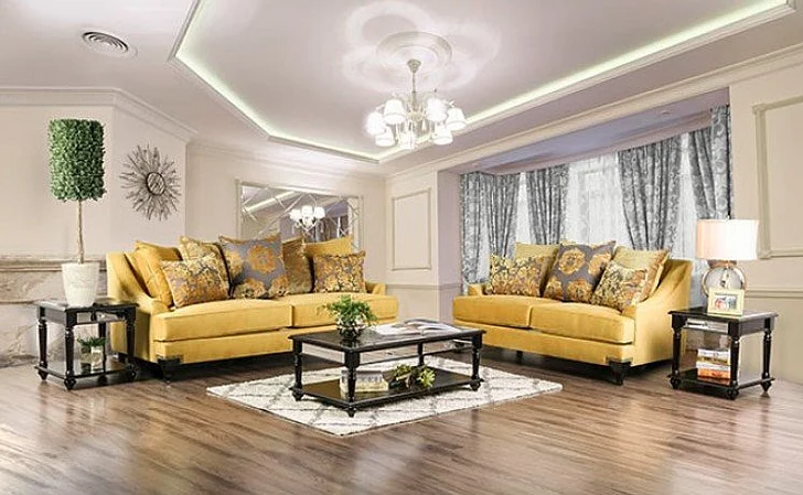 Furniture of America Viscontti 2pc Living Room Set in Gold/Gray