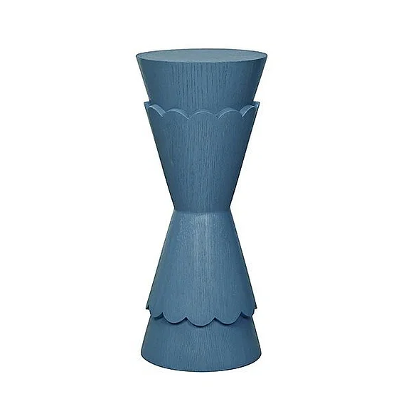 Worlds Away Round Hourglass Occasional Table with Scallop Detail in Steel Blue Stained Oak VIVIENNE BL