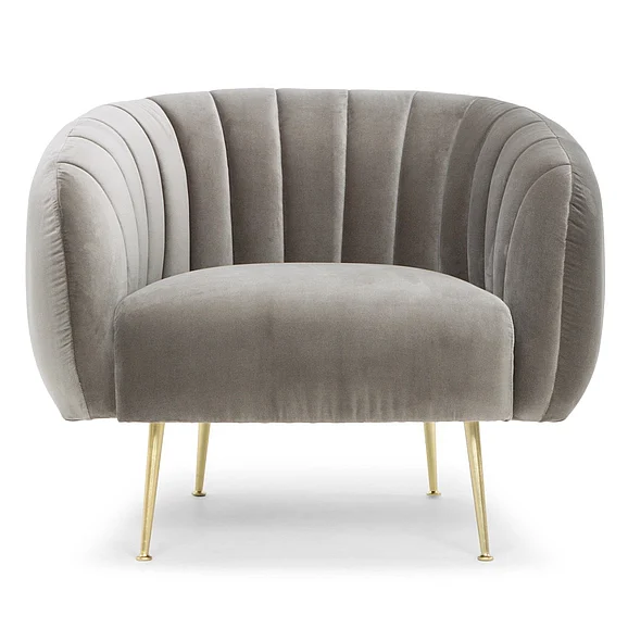 Urbia Metro Channeled Accent Chair - Brass Legs - Mouse Grey Upholstery VSD-CHAN-C-GREY CLOSEOUT