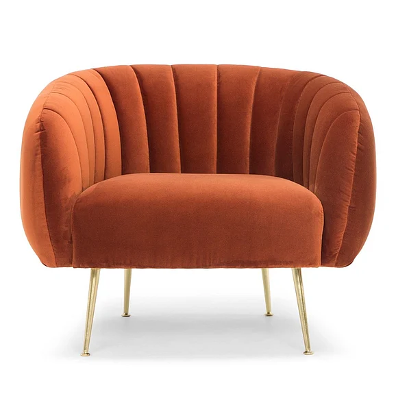 Urbia Metro Channeled Accent Chair - Brass Legs - Rust Upholstery VSD-CHAN-C-RUST CLOSEOUT