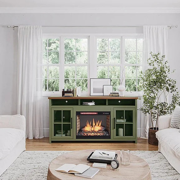 Legends Vineyard 74" Fireplace Console in Sage Green/Fruitwood VY5110.SFL