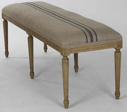 Zentique Louis Blue Striped Bench in English Khaki Linen W1 CFH034-3 E255-3 Blue
