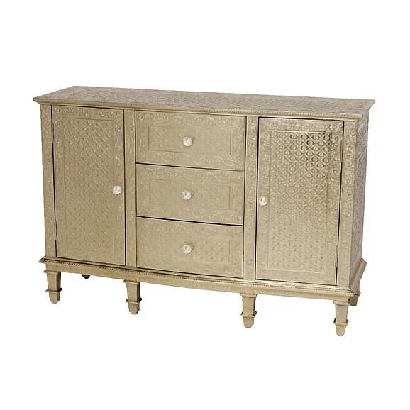 Bethel White Metal Floral Buffet Cabinet WAL057B