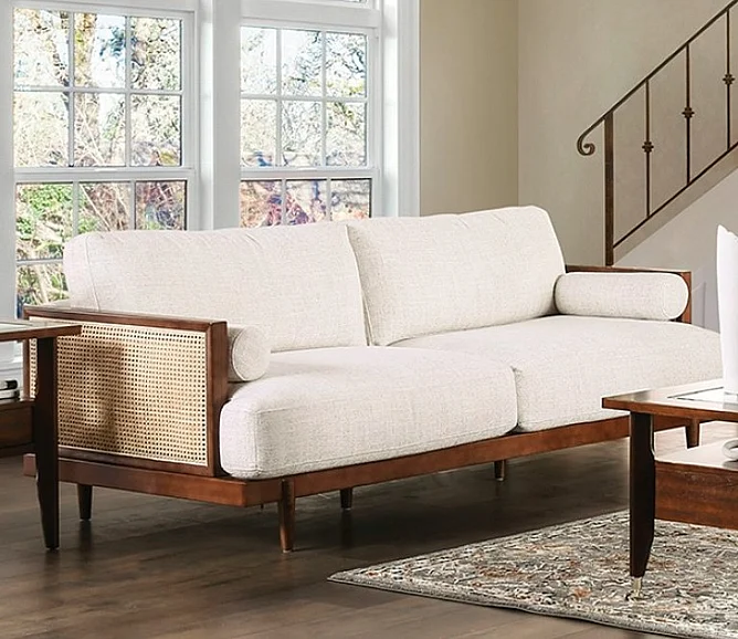 Furniture of America Alesund Sofa in Beige/Walnut CM9982-SF