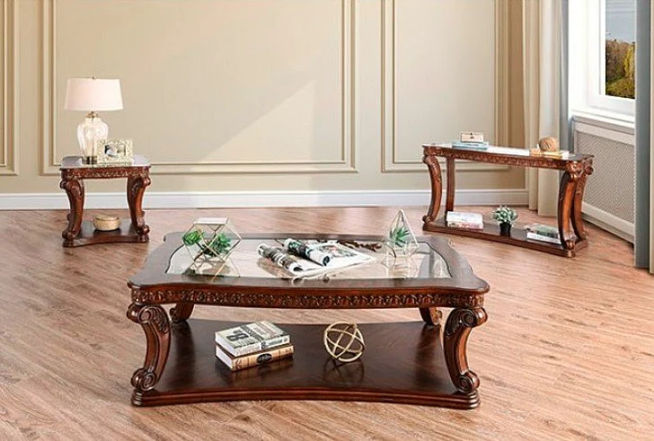 Furniture of America Walworth 3pc Coffee Table Set in Dark Oak