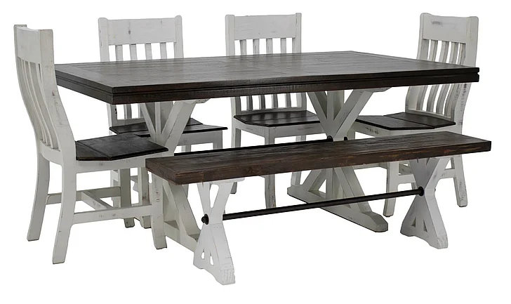 Split Nickel Warehouse 6pc Rectangular Dining Set in Nero White Rodeo Top