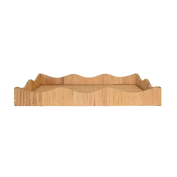 Worlds Away Rectangular Natural Rattan Wrapped Tray w/ Wave Shaped Edge WAVEY LG