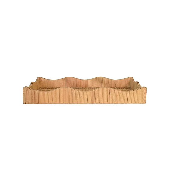 Worlds Away Small Rectangle Scalloped Edge Tray in Rattan WAVEY SM