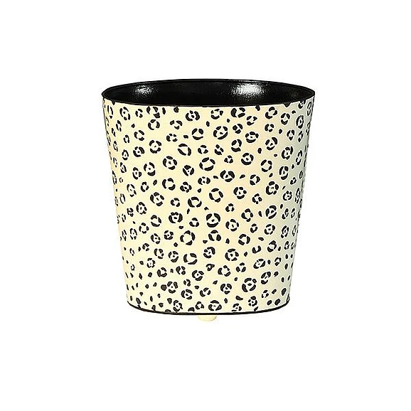Worlds Away Oval Wastebasket Cream w/ Black Cheetah Pattern WBCHEETAH