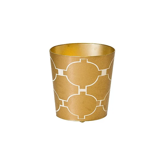 Worlds Away Gold and Cream Modern Wastebasket WBACADIAGL