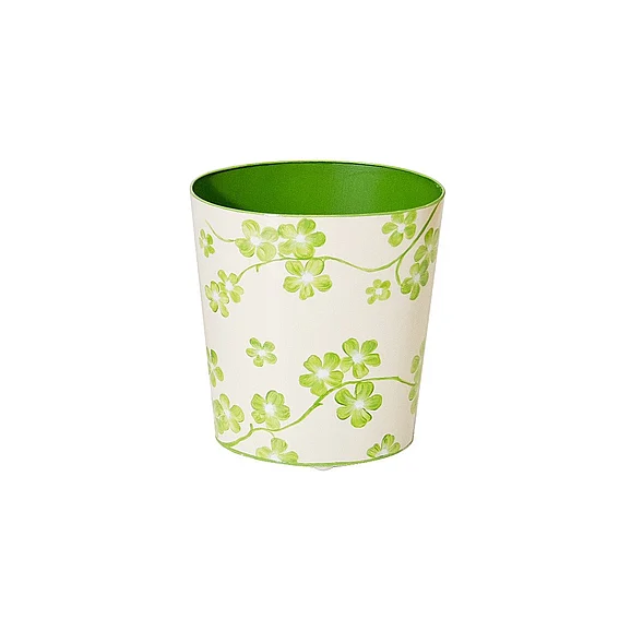 Worlds Away Clover Green and Cream Wastebasket WBCLOVER