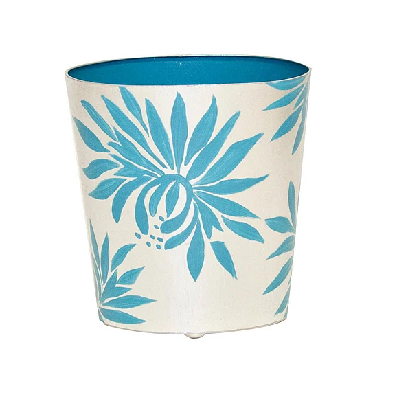 Worlds Away Dahlia Oval Wastebasekt Silver Leaf and Blue WBDAHLIABS
