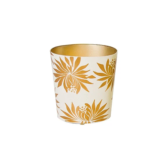 Worlds Away Dahlia Gold and Cream Floral Wastebasket WBDAHLIAGL