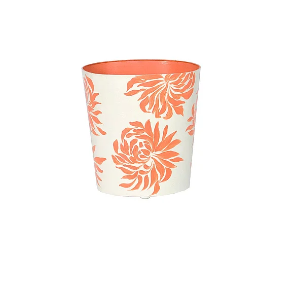 Worlds Away Dahlia Oval Wastebasket Orange /Cream Floral WBDAHLIAOR