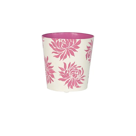 Worlds Away Dahlia Oval Wastebasket Pink/Cream Floral WBDAHLIAP