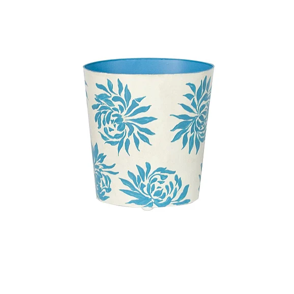 Worlds Away Dahlia Oval Wastebasket Turq/Cream Floral WBDAHLIATU