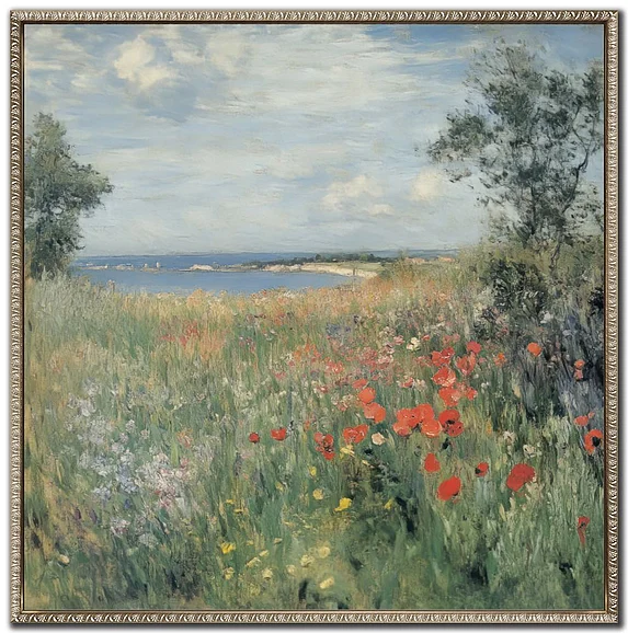 Streamline Art Poppy Field by the Seaside I E864022