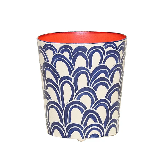 Worlds Away Gaston Oval Wastebasket Navy Cream and Orange WBGASTON NVO