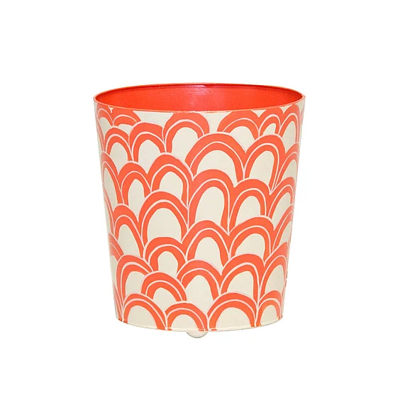 Worlds Away Gaston Oval Wastebasket Orange and Cream WBGASTONOR