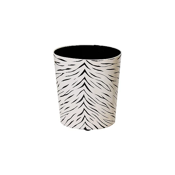 Worlds Away Hide Black and Cream Animal Print Wastebasket WBHIDE